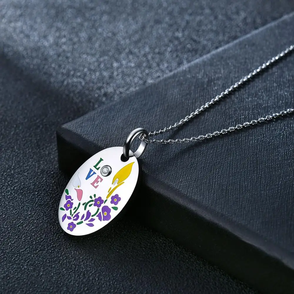 Овальное/Круглое ожерелье с подвеской из нержавеющей стали 316 узором в виде