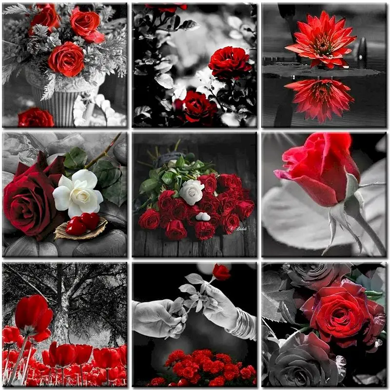 

Diy Painting By Numbers Flower Canvas Drawing Oil Hand Painted Wall Picture Coloring By Number Modern Home Decoration Rose Kits