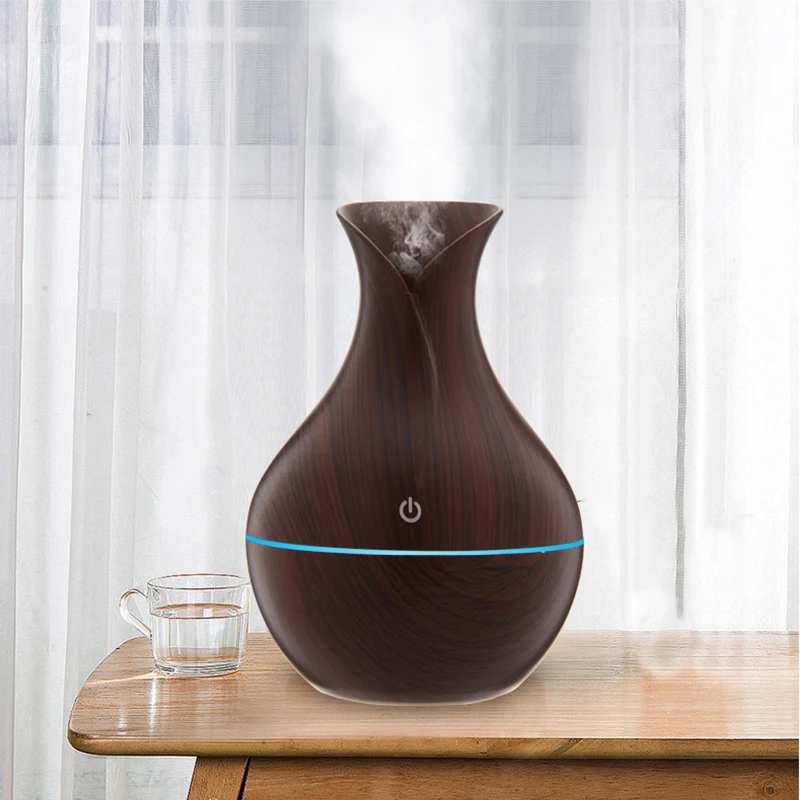 

Wood Grain USB Humidifier Seven Colors Noctilucent Aromatherapy Mini Noiseless Machine Household Vase Air Purifier