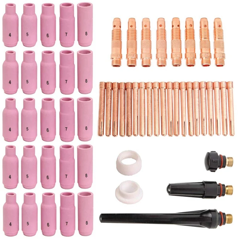 

New 58Pcs Tig Welding Torches Gas Lens Kit Collet Body Alumina Nozzle Consumables Kit Fit Wp-17/18/26 Series Tig Welding Torch A