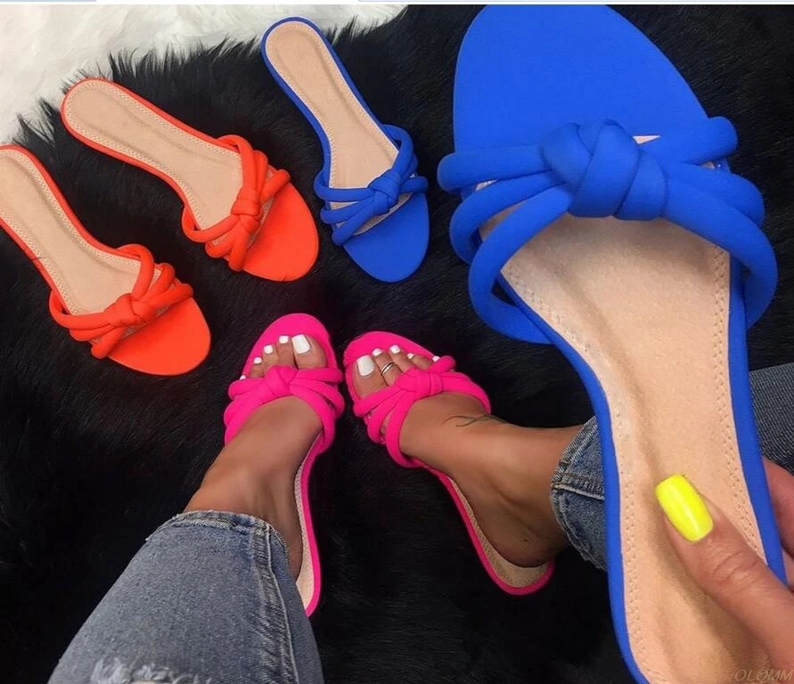 Сандалии женские на плоской подошве пляжная обувь удобные шлепанцы Прямая