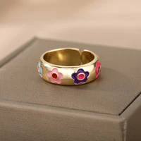 rxsml dripping oil series rings for women gold stainless steel multicolor flower open ring female wedding jewelry christmas gift
