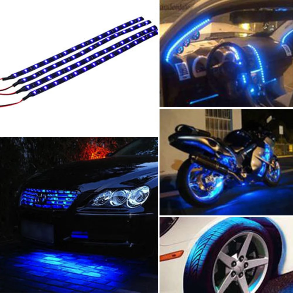 

Blue 4pcs 30CM/15 LED Car Motors Truck Flexible Strip Light Waterproof 12V MGO3