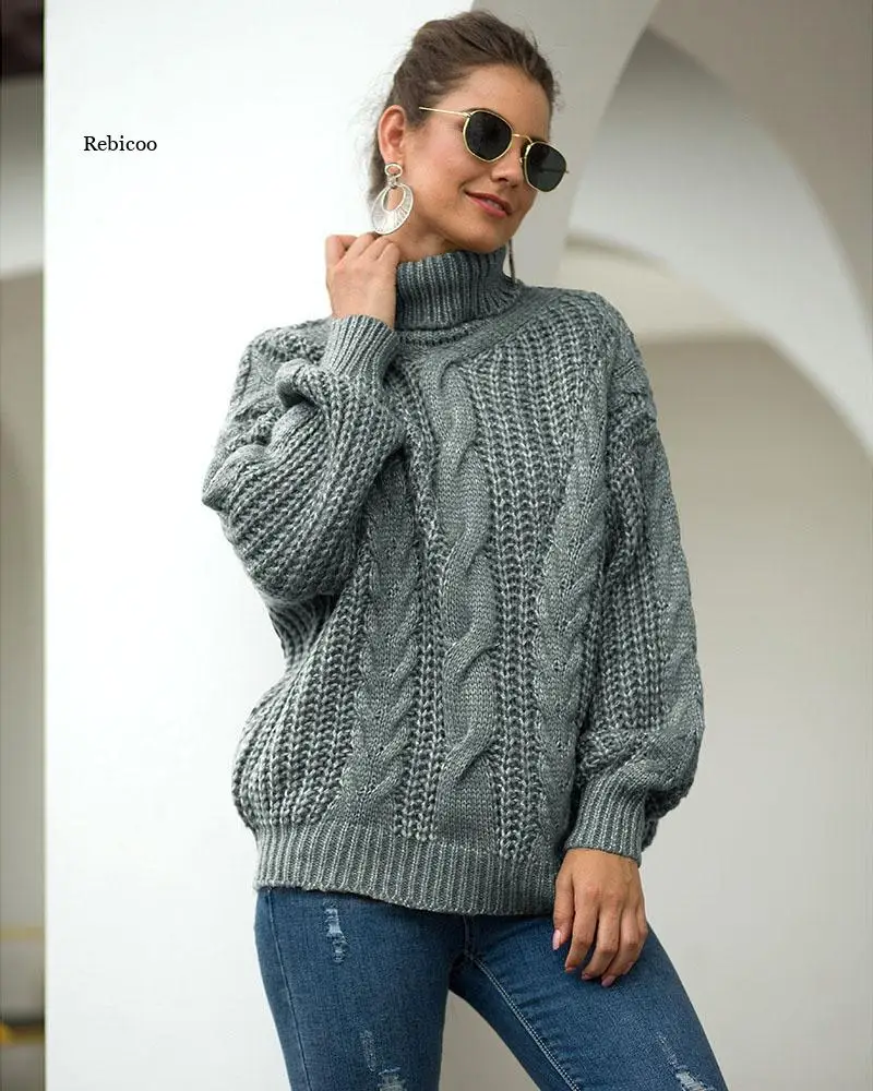

Fall/winter 2021 Women's Turtleneck Sweater Loose Oversized Elegant Fashion Pure Color Warm Knit Pullover Top Knit Pullover