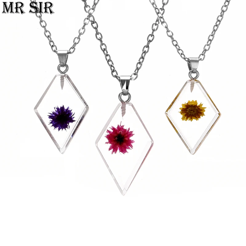 

Natural Eternal Flower Pendant Necklace Acrylic Dried Flowers Plants Chokers Necklaces Charm Wishing Jewelry Gift for Women Kids
