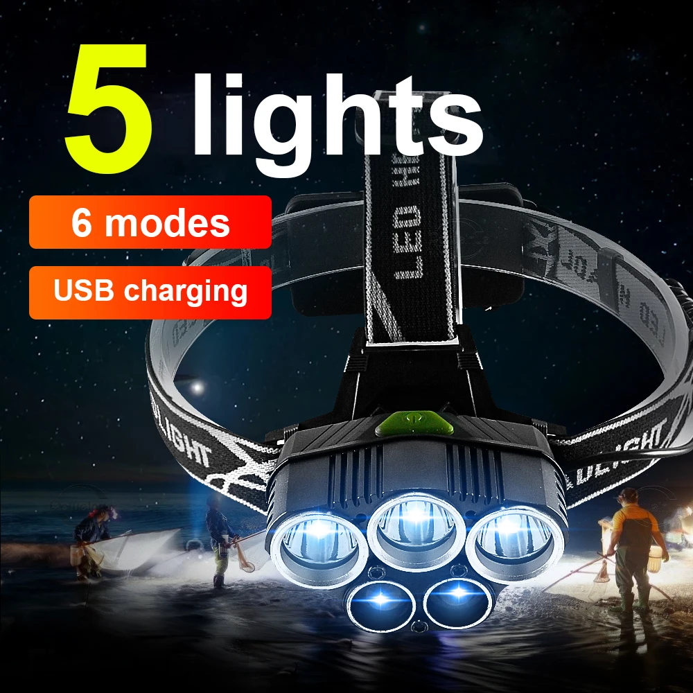 

Newest Rechargeable Led Headlamp Head Flashlight Powerful Head Lamp Light High Power Fishing Headlight 18650 Lantern For Camping