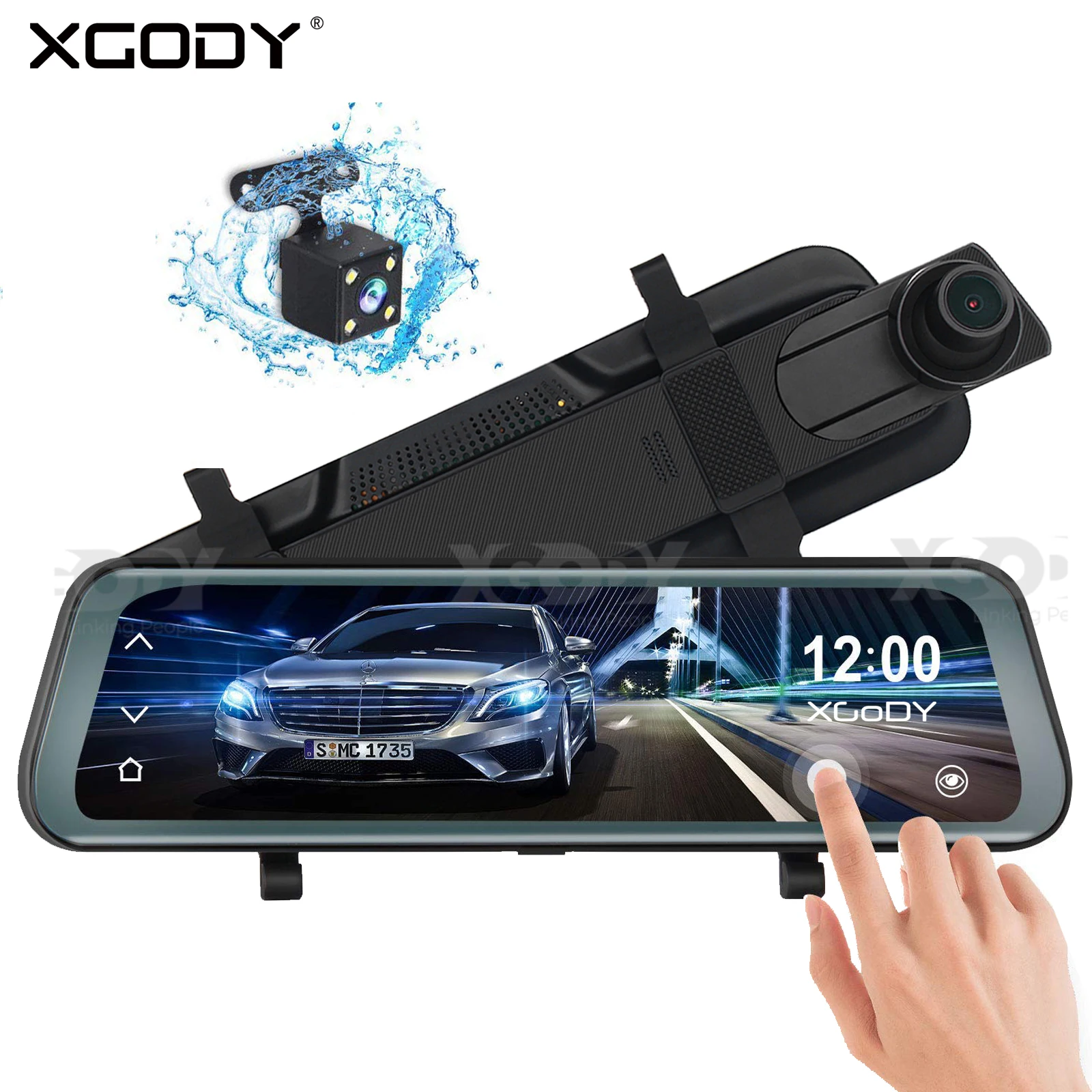XGODY 10 ''двойной объектив HD 1080P Автомобильный видеорегистратор ips сенсорный экран Dash Cam камера заднего вида g-сенсор ночное видение TF 24H мониторинг парковки