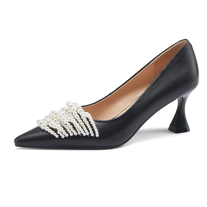 Большой размер натуральная кожа с острым носком Высокий каблук Обувь в необычном