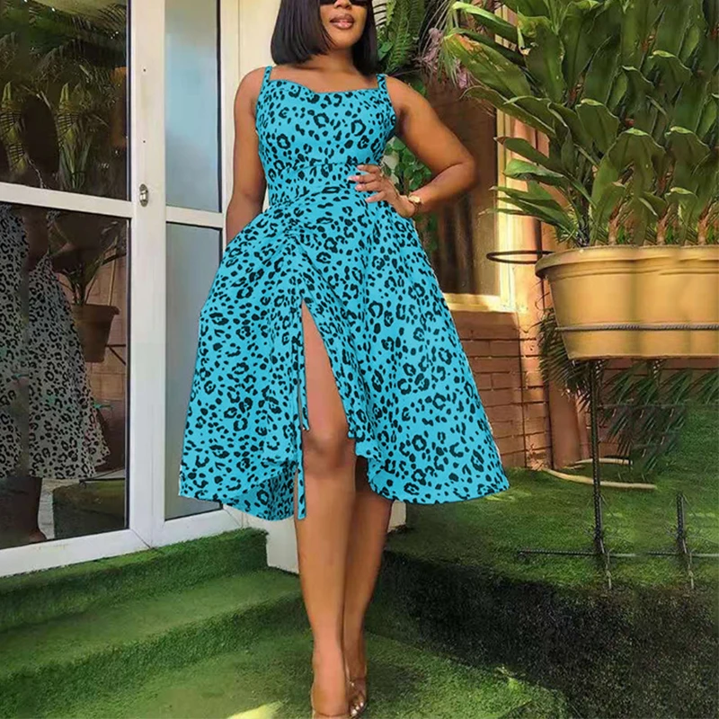 

Платье-макси на бретелях с леопардовым принтом и разрезом, Летнее Длинное облегающее платье с высокой талией