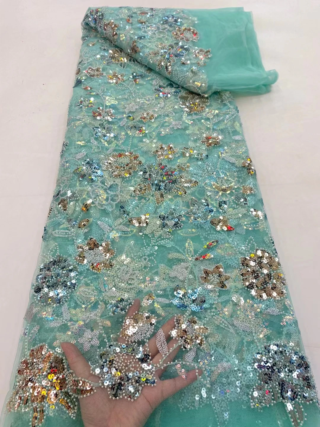 

Новейшая Тяжелая кружевная ткань ручной работы с 3D цветочной вышивкой, французская Тюлевая кружевная ткань для свадебного платья