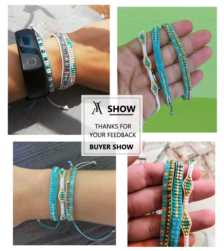 Женский браслет с плетеными бусинами ручной работы в богемном стиле