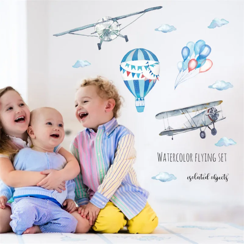 Настенная Наклейка с самолетом и воздушным шаром ПВХ Стикеры для детской комнаты