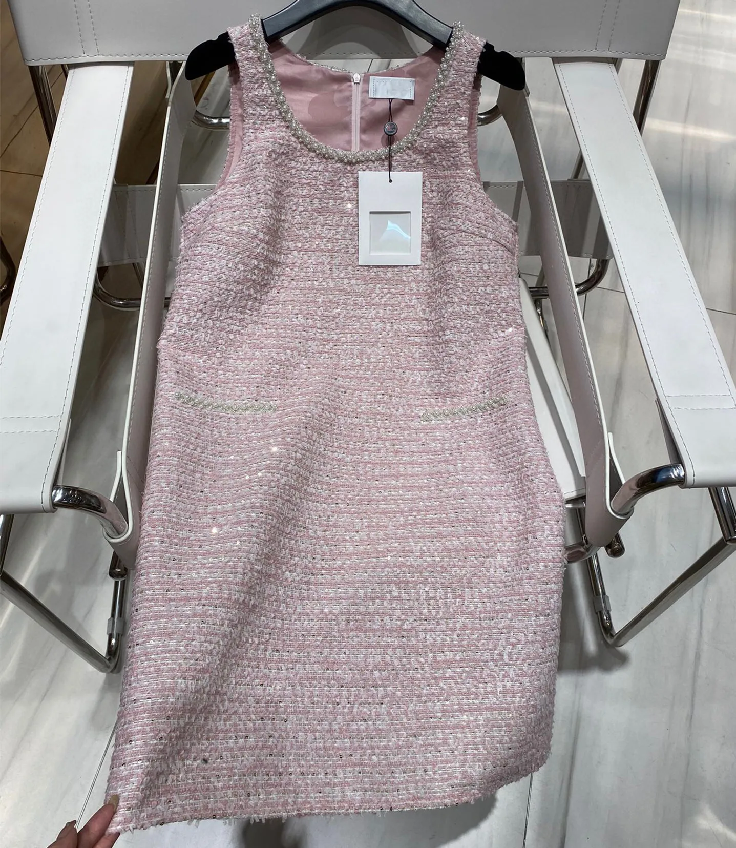 

2021 New Autumn Winter Fashion Sleevless Pink Brand Party Formal Women Dress