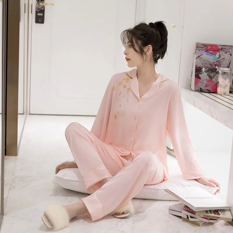 

2PCS Sleep Set Chinese Style Female Pajamas Suit Nightwear Satin Novelty Intimate Lingerie 2021 New Lapel Home Clothes Sleepwear