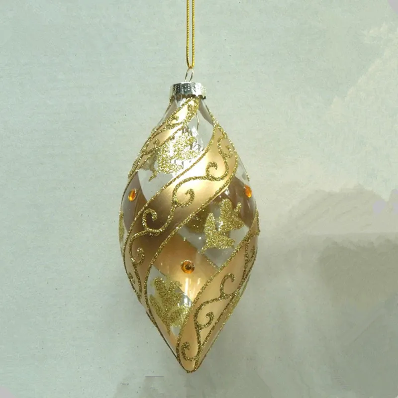 

100pcs/pack 6*11cm Cone Shaped Gold Painting Glass Pendant Christmas Tree Hanging Decorative Handmade Friend Gift