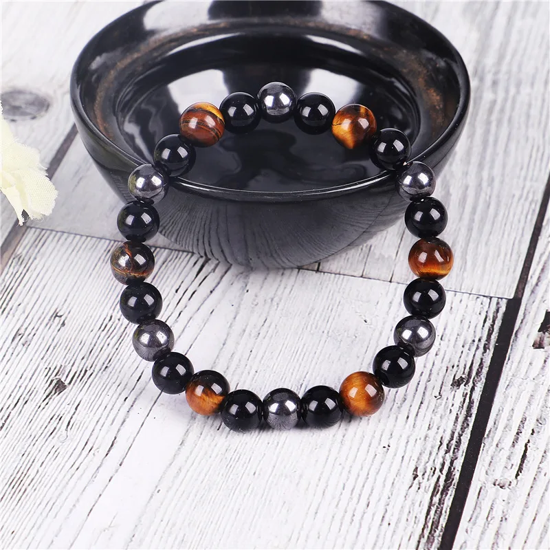 Мужские браслеты OIQUEI натуральный тигровый глаз гематит и черный обсидиан для