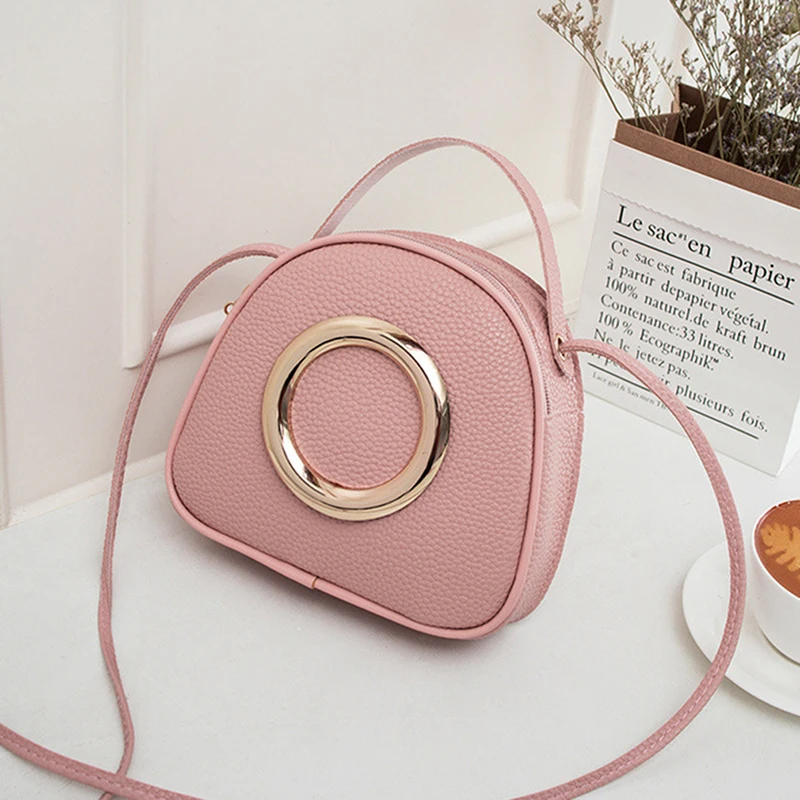

New PU Leather Women Bucket Shoulder Bag Fashion Circle Parts Crossbody Bag Female Small Handbags 5 Color