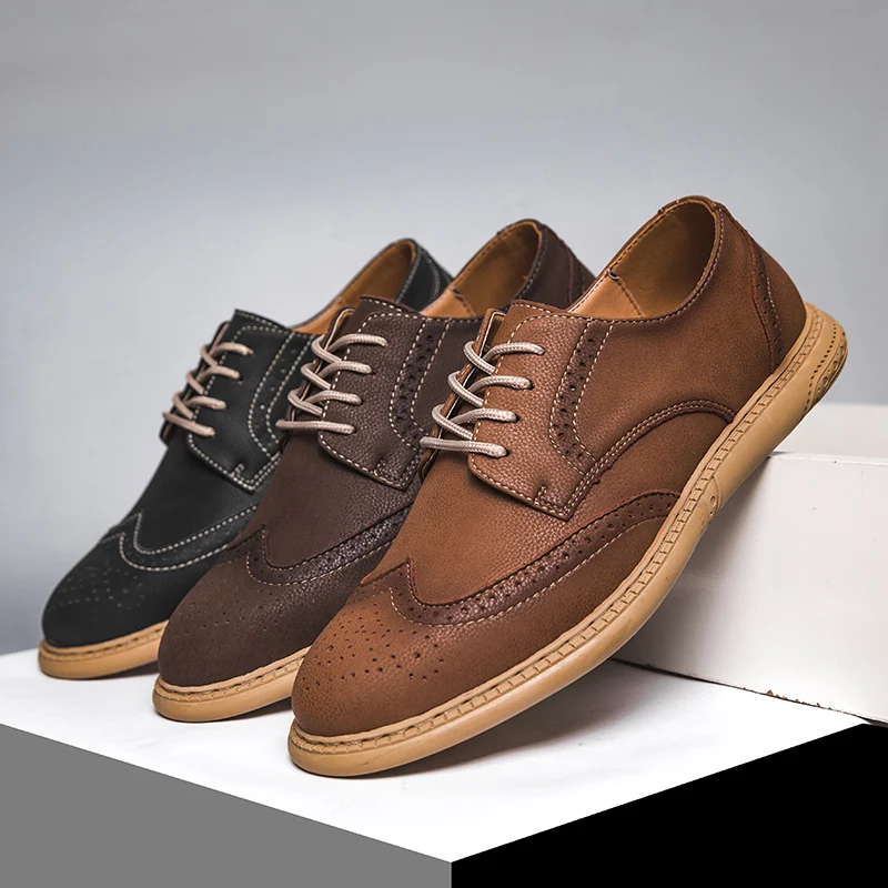 

Men's Leather Shoes Casual Leather Shoes Autumn Korean Trend Men's Brock British Leather Shoes All-Match Retro Men Casual Shoes
