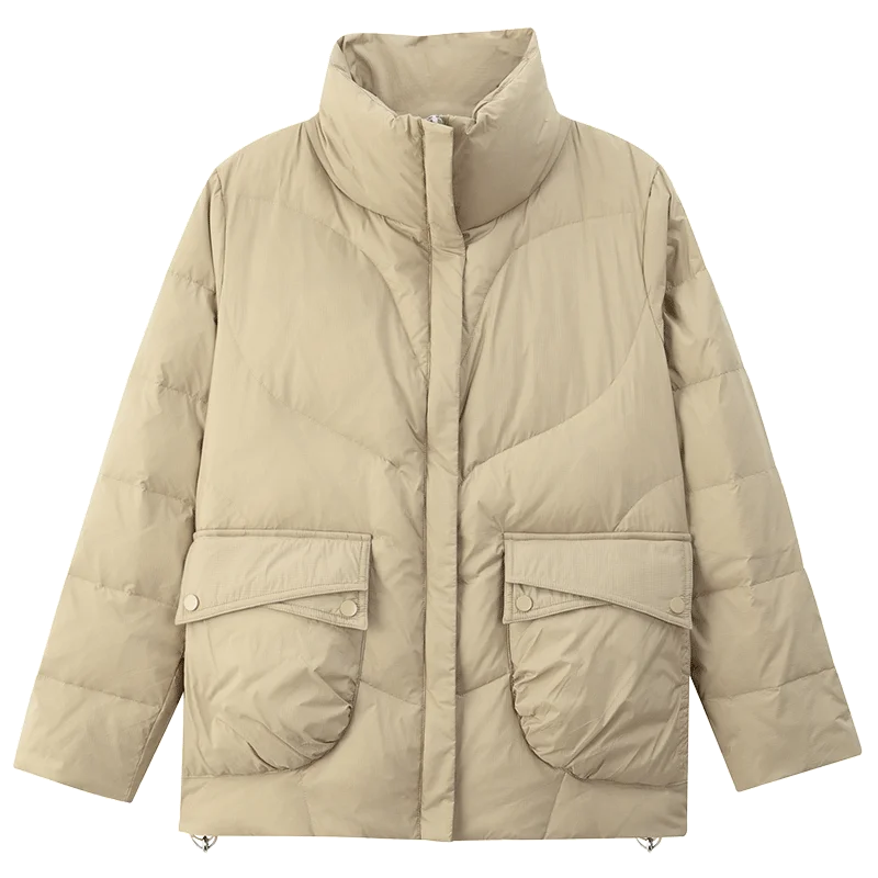 2021 Winter New Style Loose Warm 90% White Duck Down Jacket Female Hooded Windproof Short Parkas Soild Color Outwear