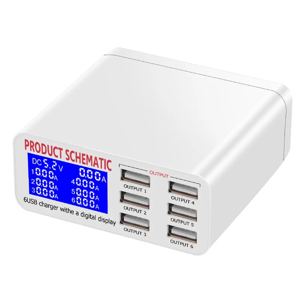 

USB Charger Portable Multi USB Port Rapid Charger 6 Port USB Socket Fast Charger with LCD Display for Smart Mobile Phone