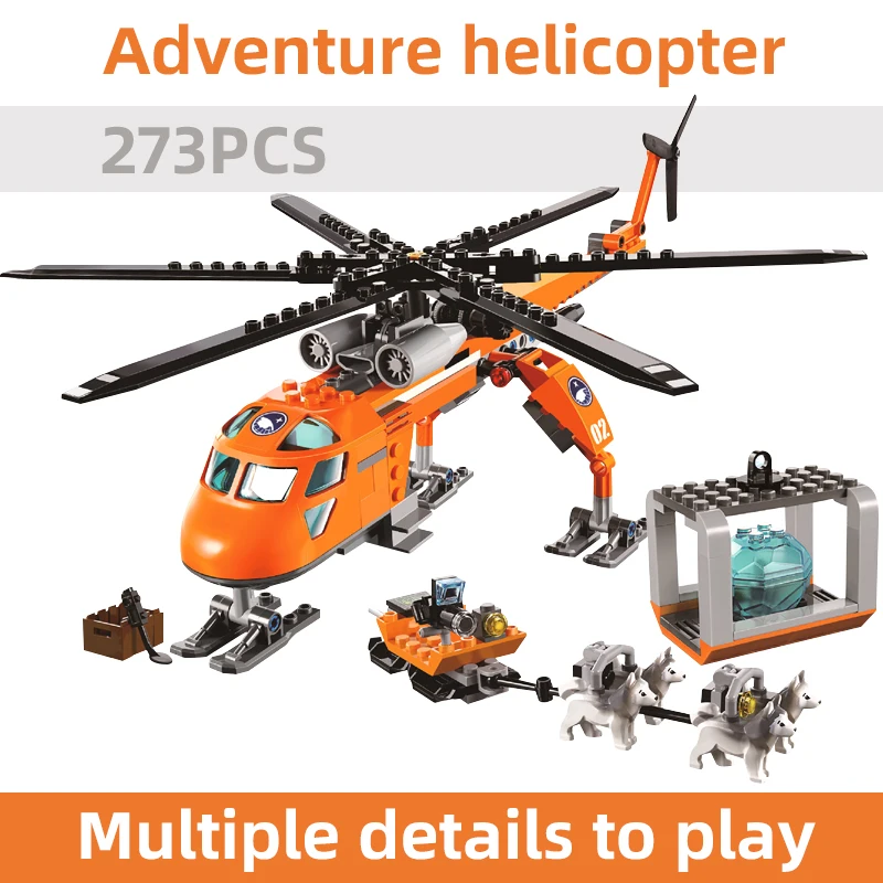 

273pcs City Arctic Helicrane Helicopter Husky Figure Building Block Model Sets Toys for Children Birthday Gifts Bela 10439 60034