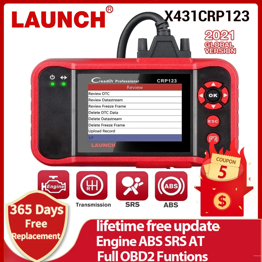 LAUNCH X431 CRP123 OBD2 EOBD Автомобильный сканер ABS подушка безопасности SRS Коробка передач