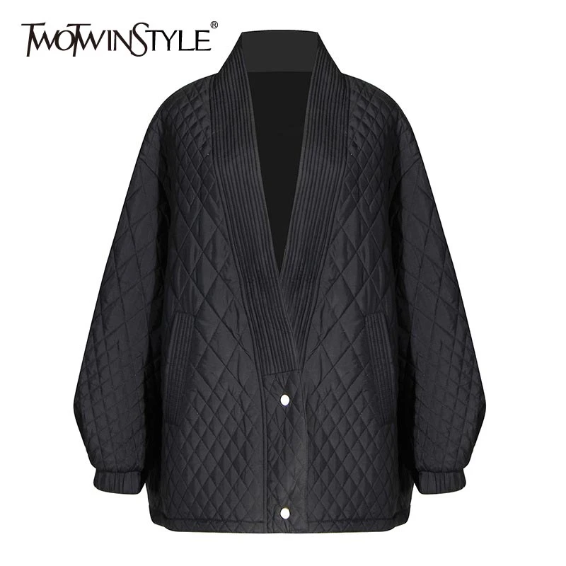 TWOTWINSTYLE повседневное свободное женское хлопковое пальто с рукавами фонариками v