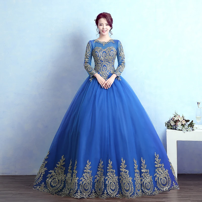 Fashion Vintage Sweet 2021 Free Shipping Lace Red Blue Black Wedding Dress Long Sleeve Plus Size Bridal Ball Gown Robe de Mariee | Свадьбы и
