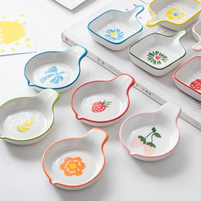 2pcs/set Japanese Style Seasoning Dipping Bowl Sauce Dish Fruit Salad Porcelain Small Dish Home Dinnerware Kitchen Tableware