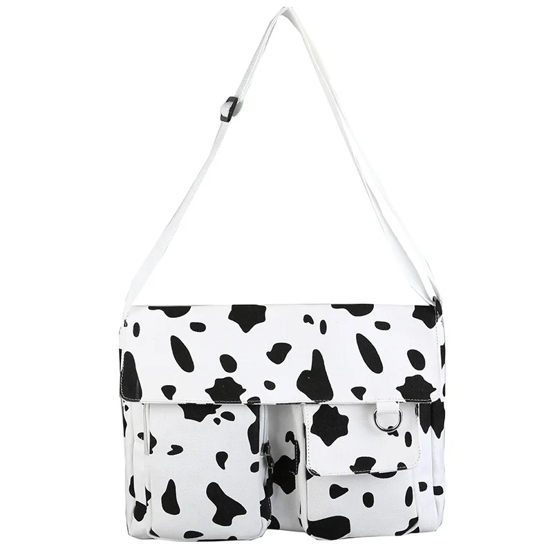

Japanese Cow Pattern Canvas Bag Girl Ins Cute One-Shoulder Messenger Bag Student Cow Pattern Adjustable Messenger Bag