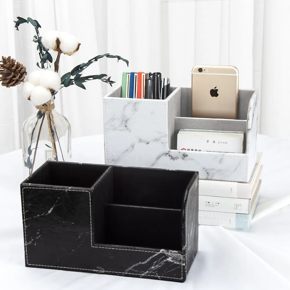 

PU leather MultiFunction Desk Stationery Organizer Storage Box Containers Pen Pencil Box Holder Case Office Organization office