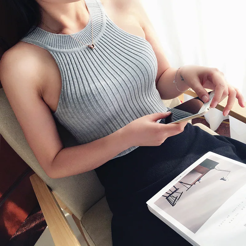 Туника Женский вязаный жилет майка свитер без рукавов женская сексуальная