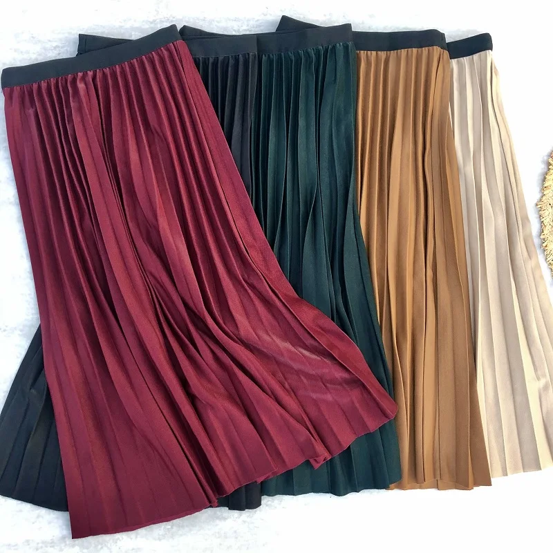 Женские модные юбки 2019 Женская юбка с высокой талией плиссированные одноцветные