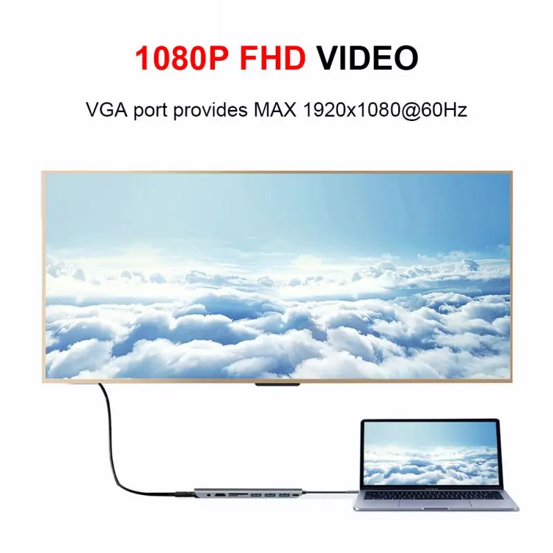 9 в 1 Thunderbolt 3 док-станция USB C концентратор type-c к HDMI+ VGA с аудио hd-конвертер адаптер для Macbook samsung S8 USB C