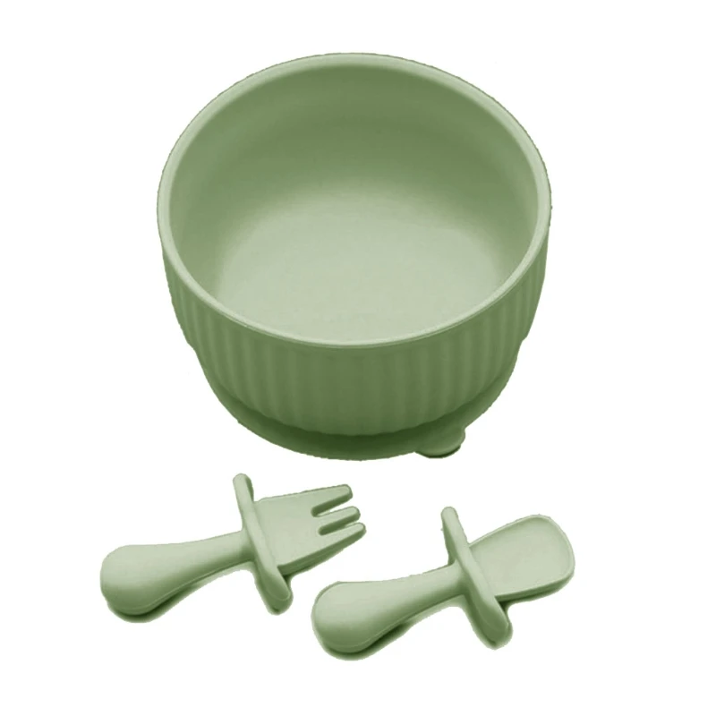 

Silicone Baby Tableware with Suction Cup Toddler Plate Feeding Bowl Fork Spoon Set Training Utensils BPA Free