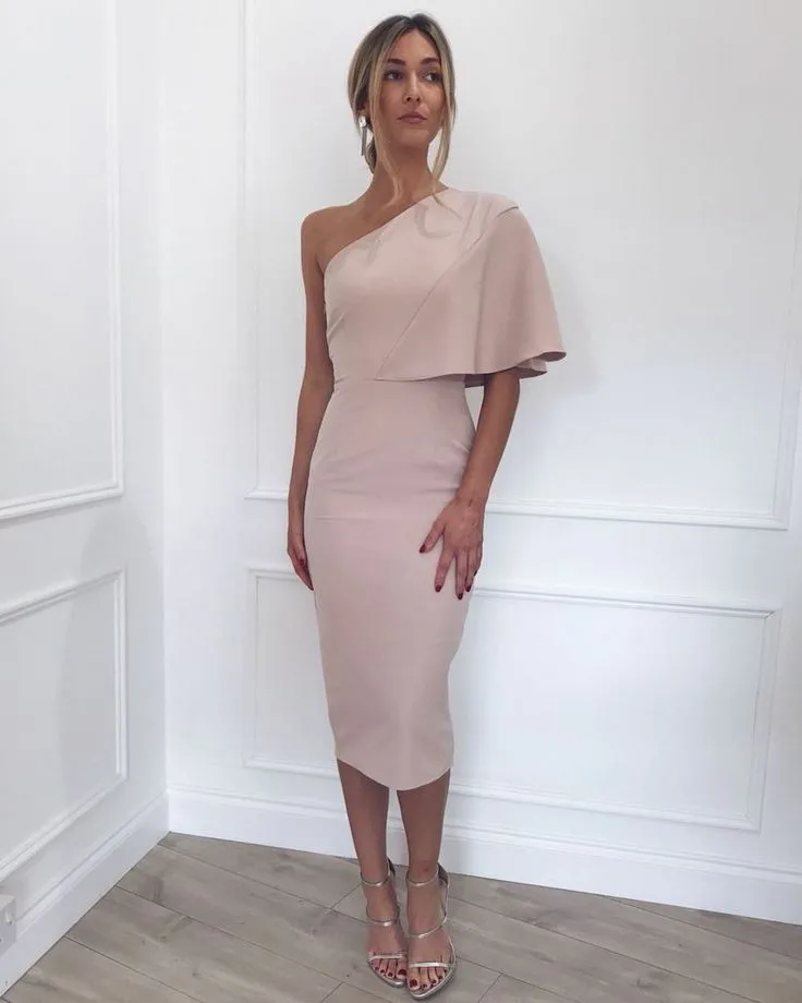 

Женское атласное вечернее платье, винтажное розовое платье длиной до середины икры, с открытым плечом и разрезом