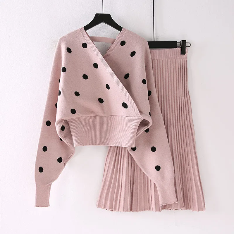 Женский трикотажный костюм-свитер из двух предметов Модный милый свитер с юбкой