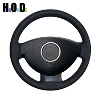 black artificia leather steering wheel cover hand stitched car steering wheel cover for renault duster dacia duster 2010 2016