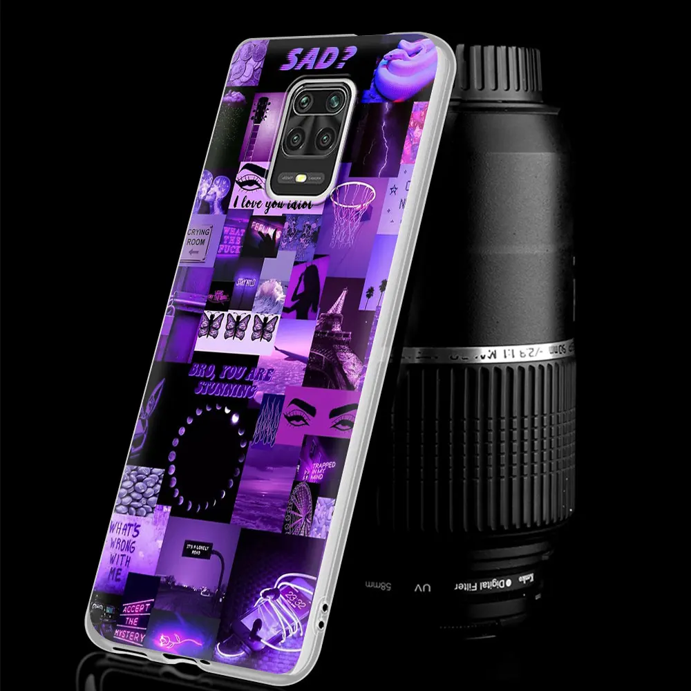 

Silicone Phone Case For Xiaomi Redmi Note 9S 8 8T 9 Pro 7 9A 9C 8A 7A 6 6A Purple Love Aesthetic Soft TPU Back Cover Coque Funda