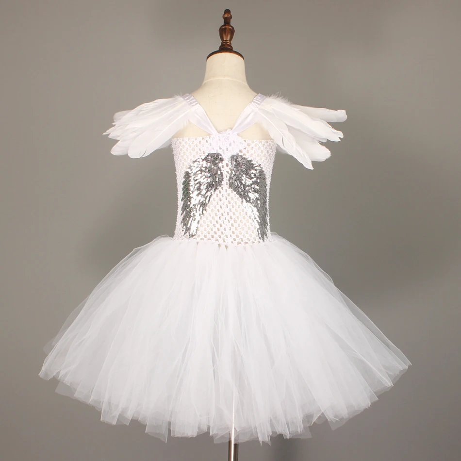 

Girls White Angel Tutu Dress Baby Feather Halloween Costume Dress Role Play Costumes Nina Disfraz Kid Cosplay Outfit Photo Props