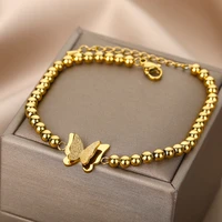 aesthetic butterfly wrist bracelets for women stainless steel gold bead chain butterfly bracelet jewelry bijoux femme on sale