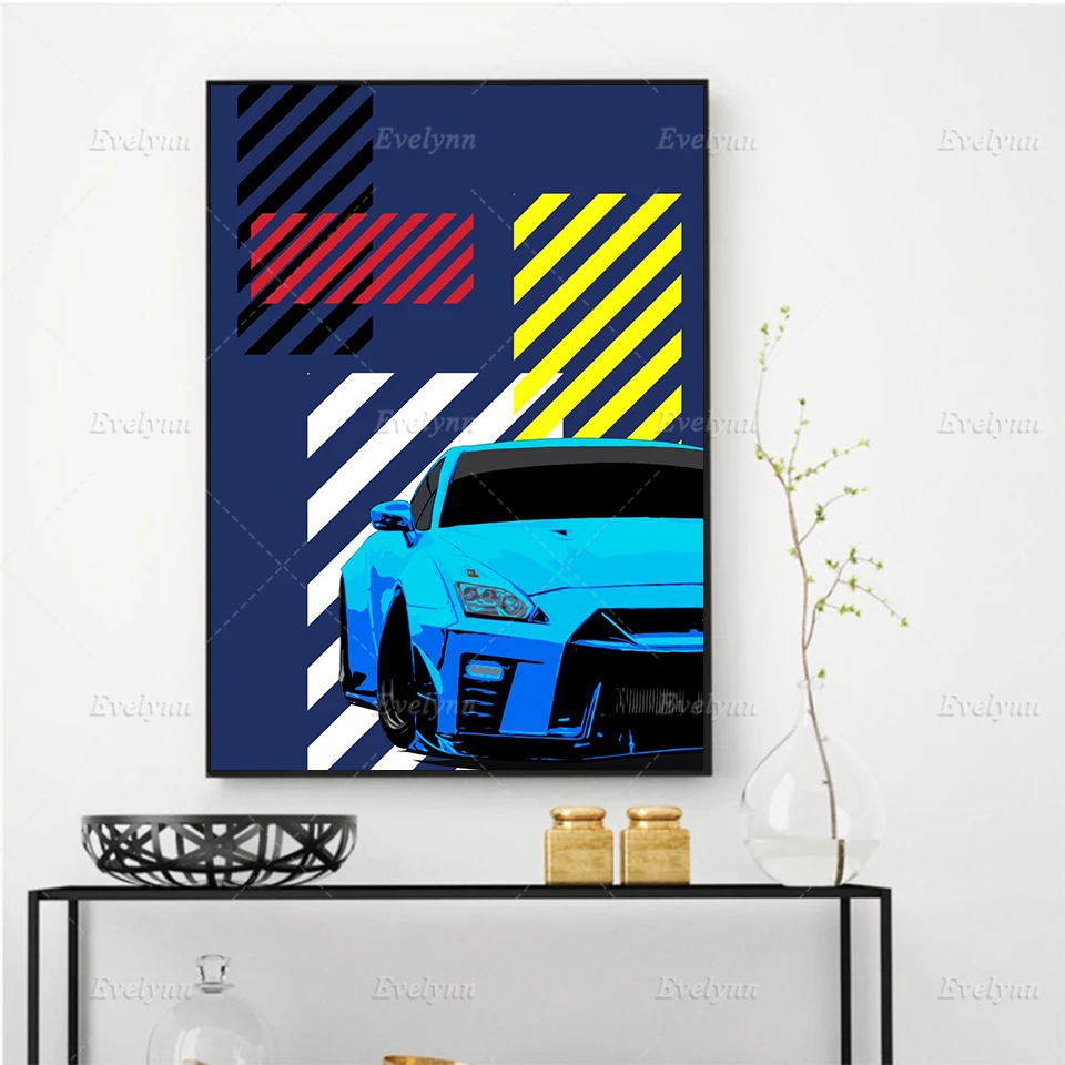 Винтажный минималистичный синий автомобиль Современный домашний декор