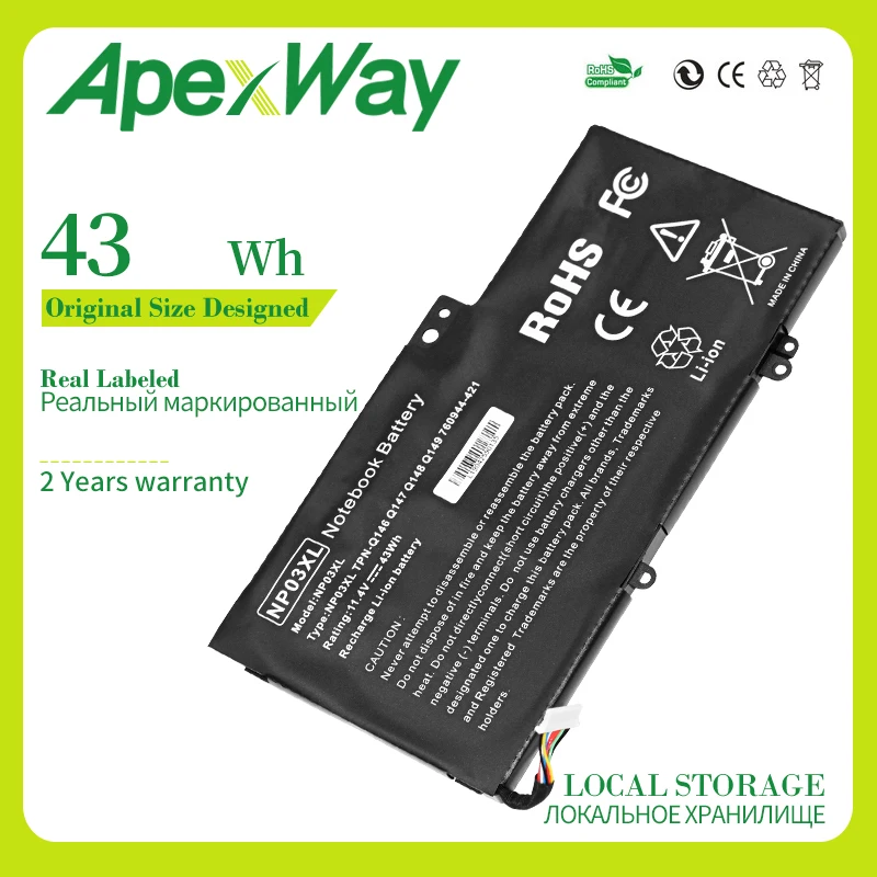 

Apexway 43WH NP03XL New Laptop Battery for HP Pavilion X360 13-A010DX TPN-Q146 TPN-Q147 TPN-Q148 HSTNN-LB6L 760944-421 15-U010DX