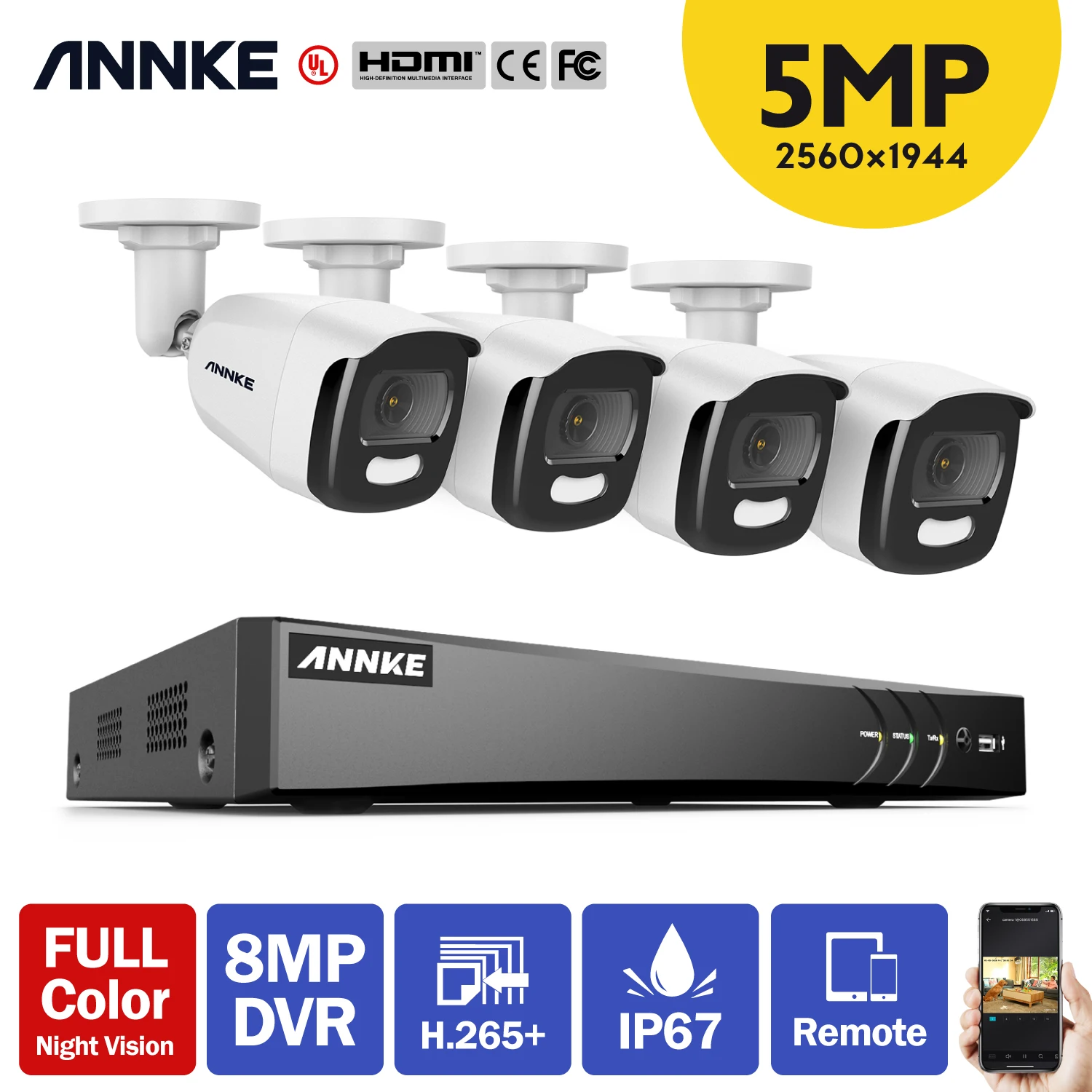 

ANNKE FHD 5MP Full Color Night Vision Video Surveillance System 8MP H.265+ DVR With 4PCS 5MP Outdoor Security Cameras CCTV Kit