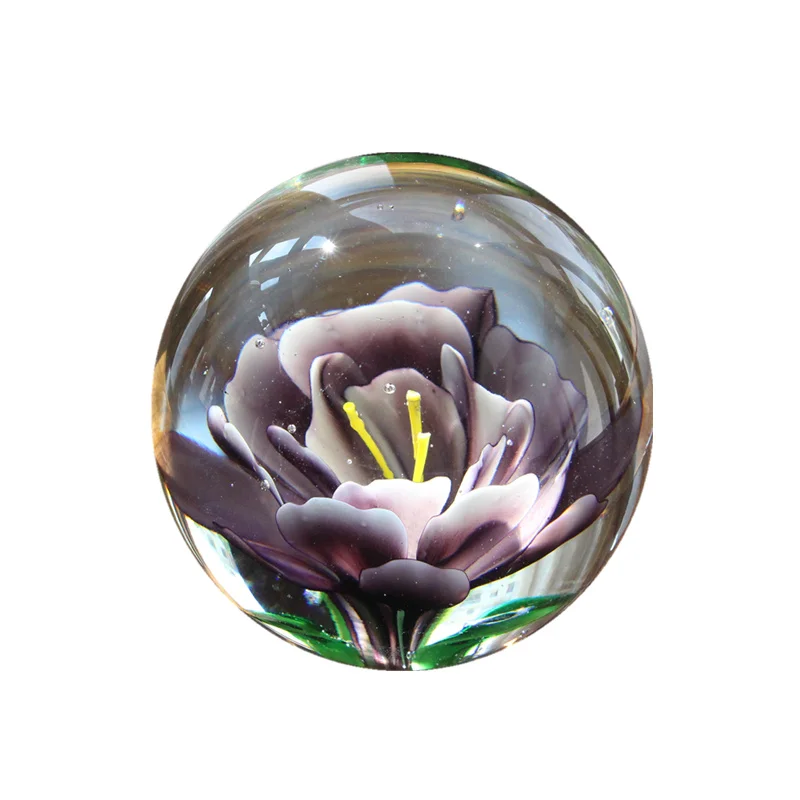 

80mm 4 colors Crystal Peony Ball Glass Peony Ball Figurines Ornaments Fish Tank Landscaping Boshan Handmade Glass Decor Crafts