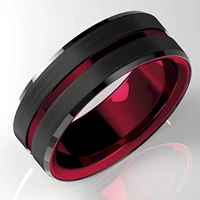 fashion 8mm mens stainless steel rings red groove beveled edge engagement ring men%e2%80%99s wedding band valentine gift free shipping