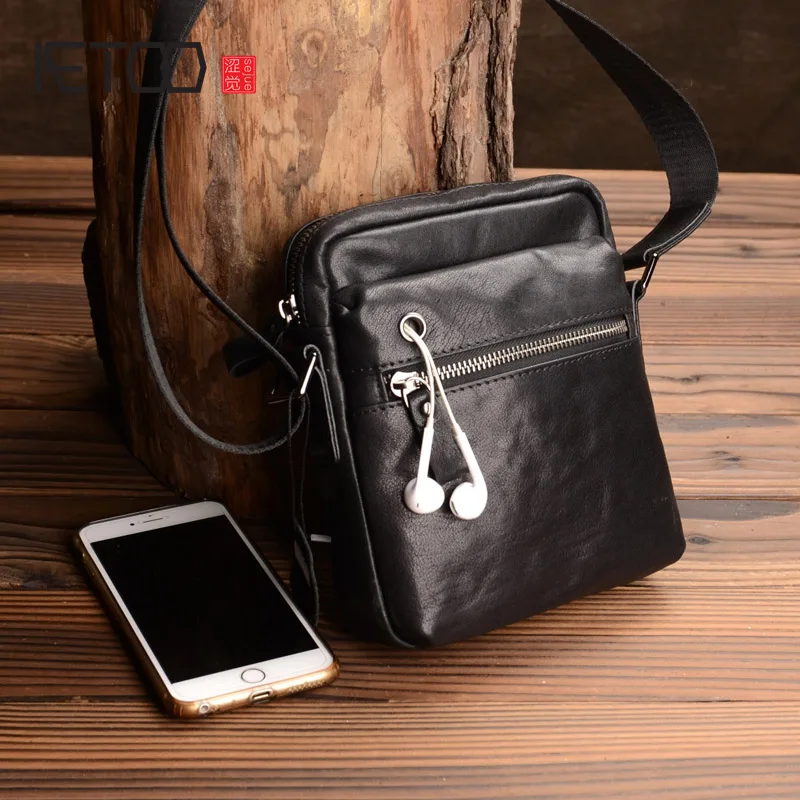 

Миниатюрная сумка AETOO на одно плечо, Мужская Косынка, мягкая кожаная повседневная мужская Молодежная трендовая маленькая сумка