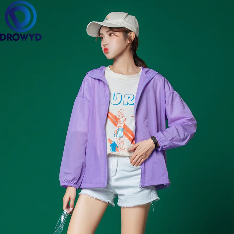 

Summer Hooded Thin Baseball Jacket Women Casual Pockets Transparent Bomber Tops Breathable Sunscreen Cardigan Loose Coat 3 Color
