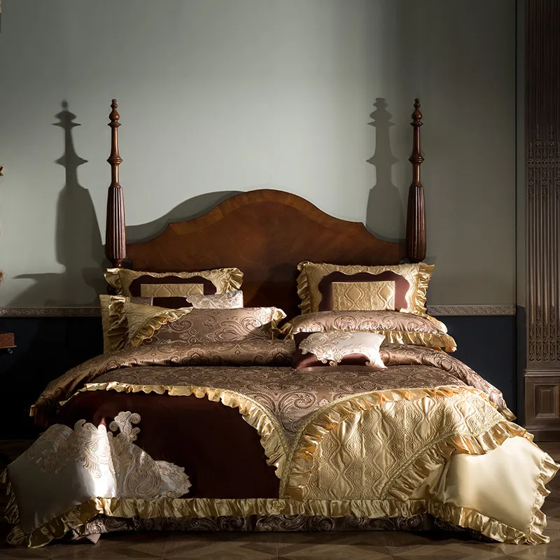 

Premium Yarn-dyed Yacquard Egyptian Cotton Bedding Set with Rufflers Luxury King Size Duvet Cover Set 4/6/10pcs for Home Wedding