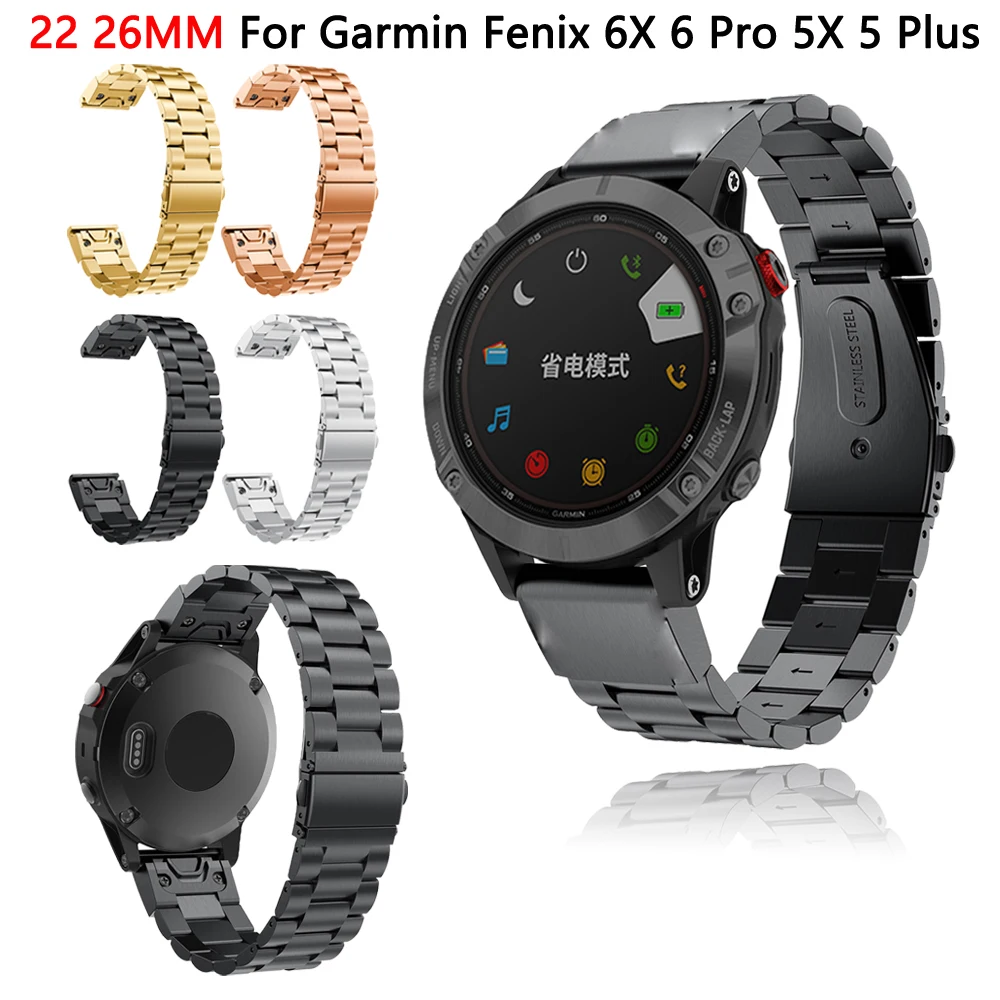 

Ремешок из нержавеющей стали для Garmin Fenix 6 6X Pro 5X 5, металлический быстросъемный смарт-браслет для Fenix6 Fenix5, 22 26 мм